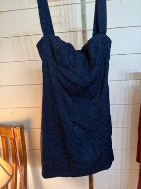 Lucy in the Sky Navy Textured Lace Cowl Neck Mini Dress